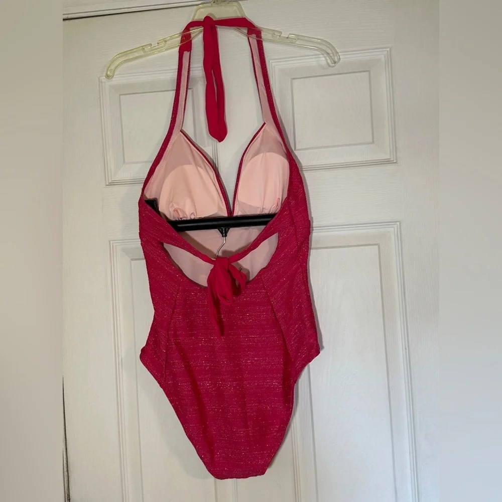 NWT Cupshe Women's Magenta Plunging Back Tie One-Piece